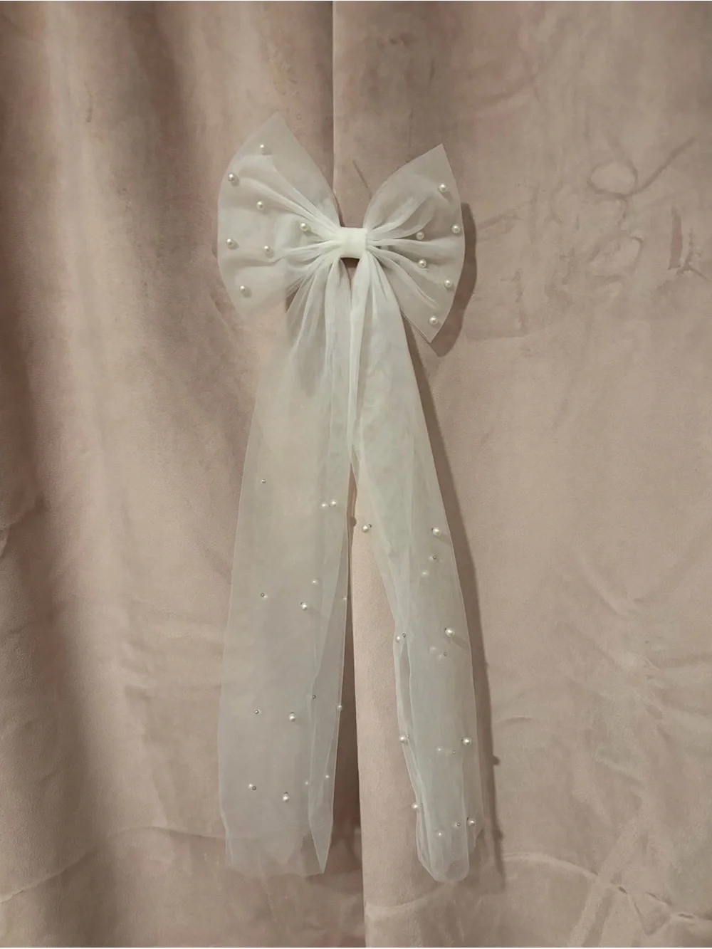 Sheer Bow Hair Clip with Pearls